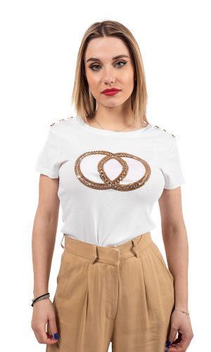 Γυναικείο Λευκό T-Shirt Με Κουμπιά